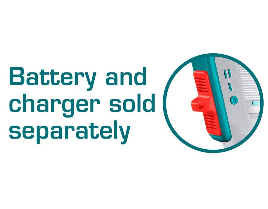 Total tools-glue gun-Button- text "Battery and charger sold separately"