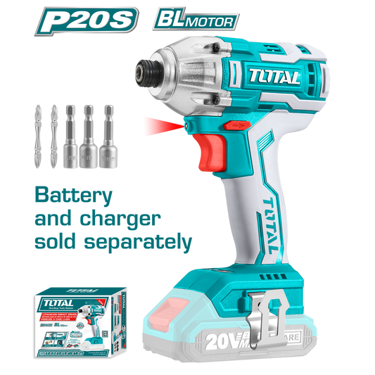Total cordless Impact Driver (170nm, 20v)-Side-with bts