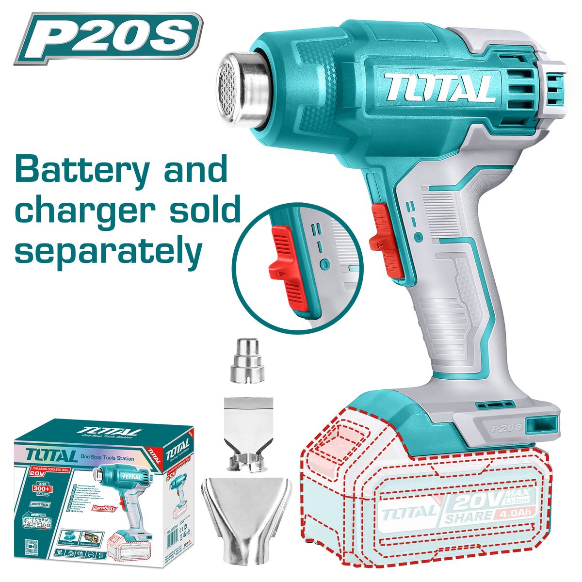 Total Tools-Cordless-Heat Gun-20v-Battery powered with accessories