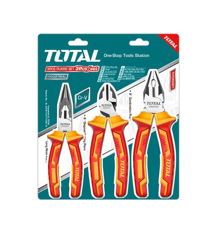 Total Tools-3piece-plier set-industrial-Insulated 1000v-in packaging