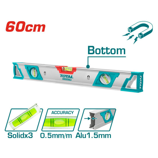 Total 600mm Spirit Level with Powerful Magnets