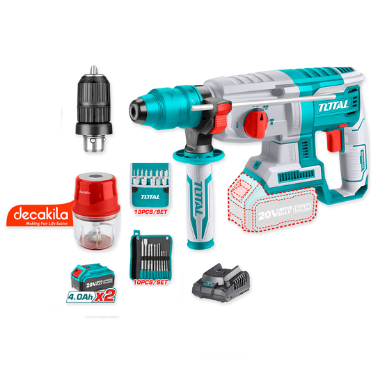 Total tools-Rotary Hammer Drill-2x battery-drill bits-charger and SDS