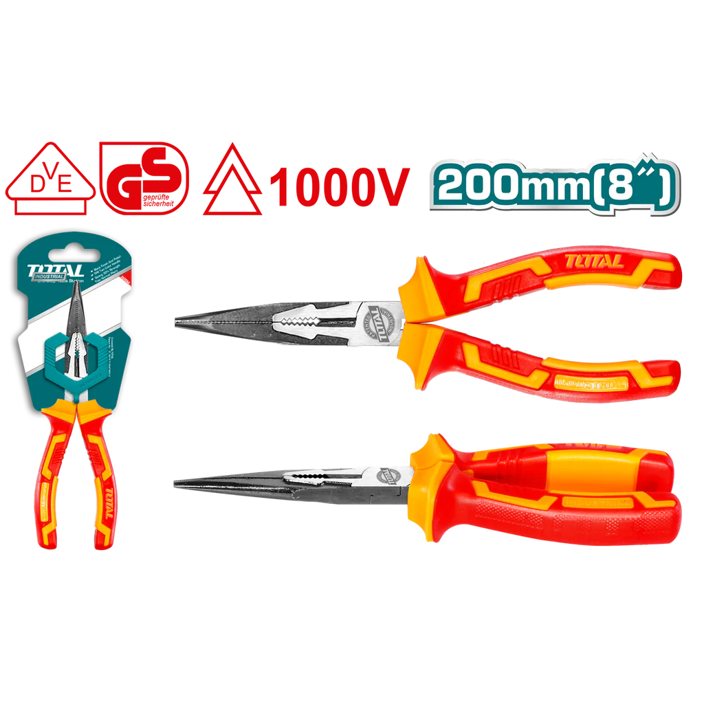 Total Tools-Long nose-pliers-industrial-Insulated 1000v-Side+front