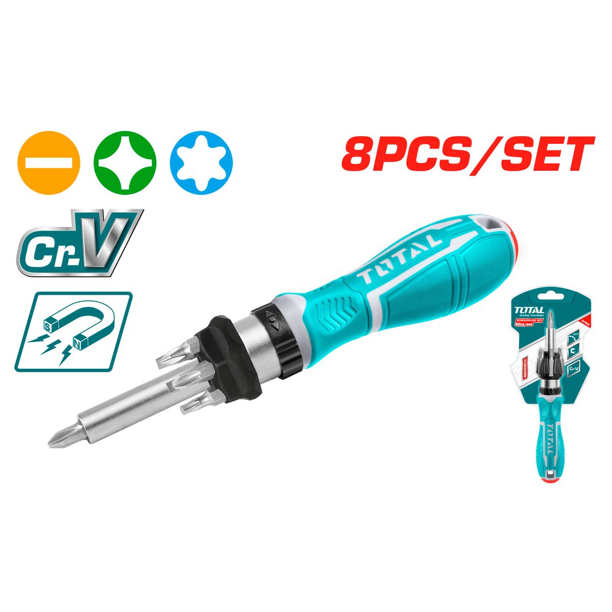 Total tools-8pieace set- ratchet screw driver-with specifications