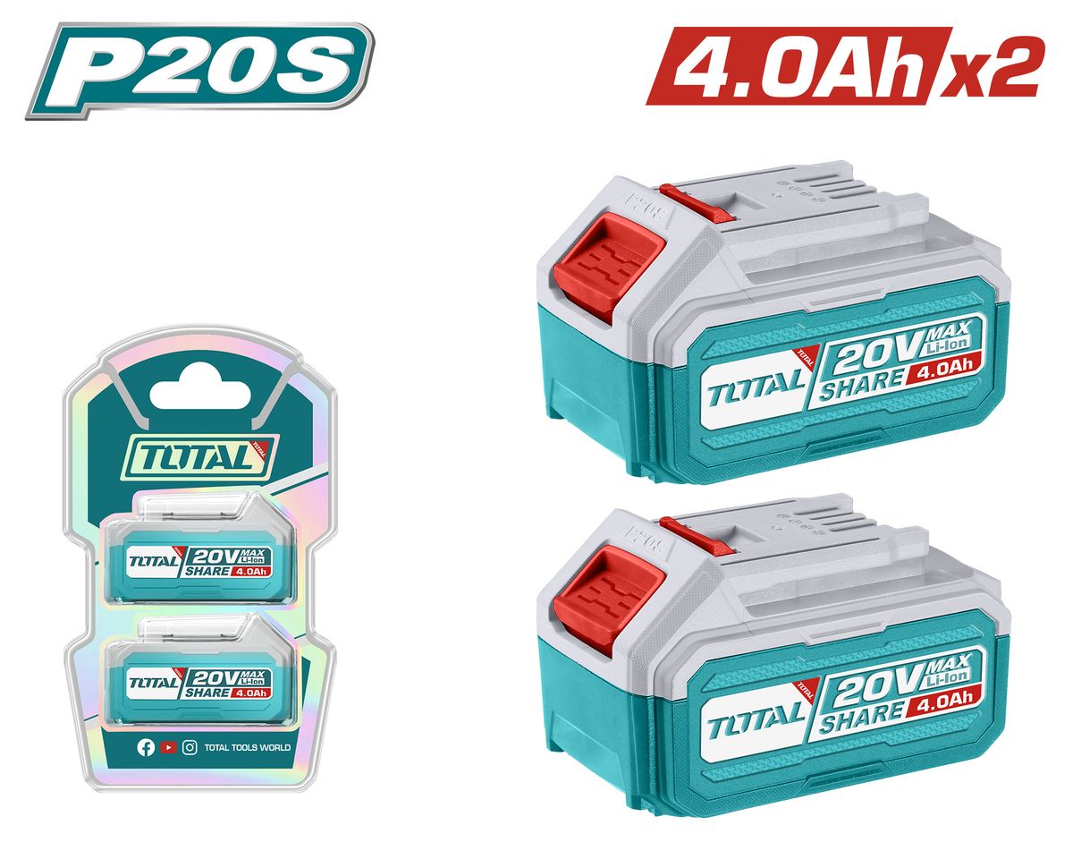 Total 2x Lithium-Ion Battery Pack  (20V, 4.0Ah)