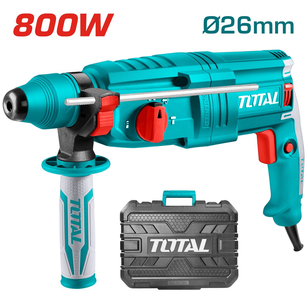 Total tools- Rotary Hammer Drill - 800w- Front with carry case 