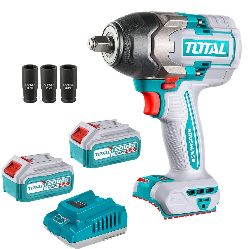 Total Tools-Impact Wrench-1350nm-cordless-20v- Carry Case-2x4ah battery-charger